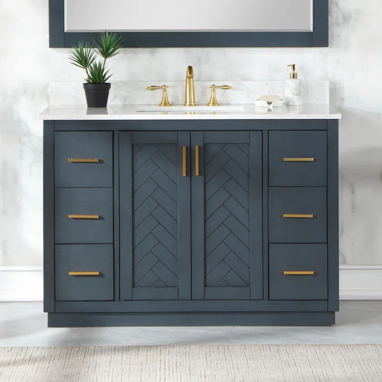 Willa Arlo Interiors Petrolia 48 Single Bathroom Vanity Set With Grain White Composite Stone Countertop Without Mirror