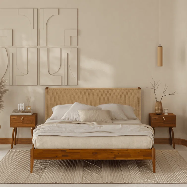 George Oliver Selina Solid Wood Platform Bed With Headboard Bohemian And Mid Century Bed Frame