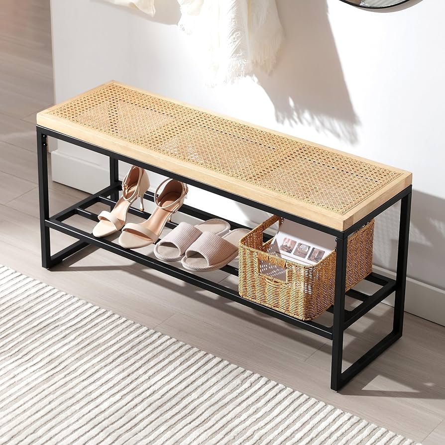 Onevog Entryway Rattan Solid Wood Storage Bench And Seating