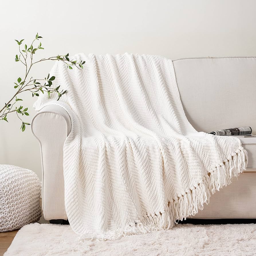 Battilo Home Cream White Throw Blanket For Couch
