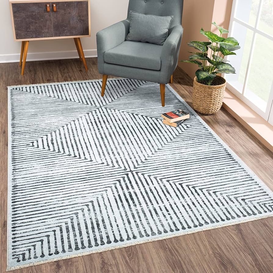Bloom Rugs Caria Washable Non-slip 9x12 Rug - Ivory/black Striped Area Rug For Living Room