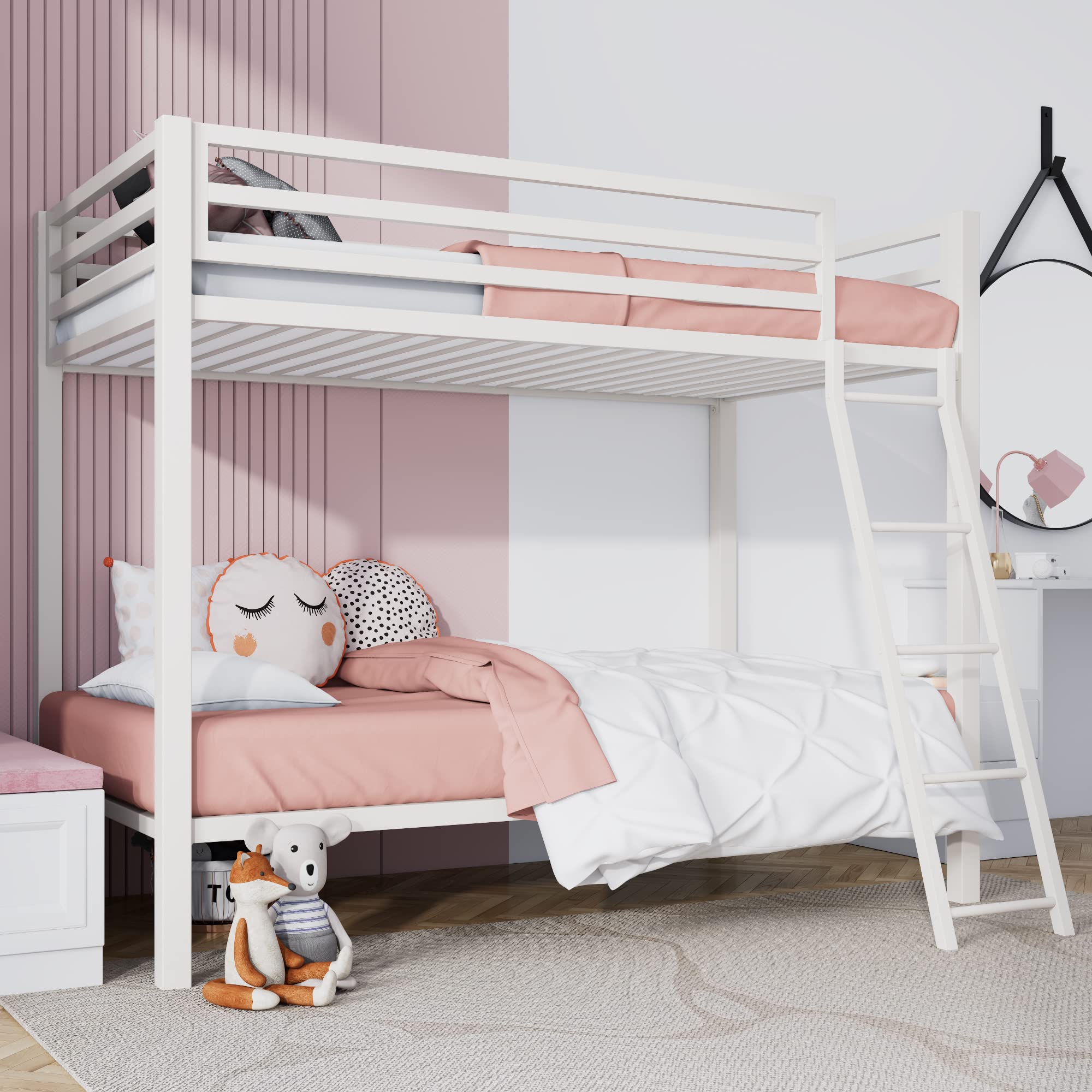 Sha Cerlin Twin Over Twin Metal Bunk Bed For Juniors