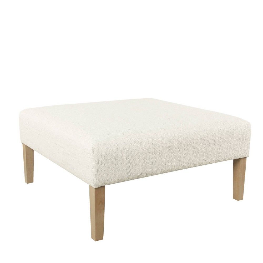 Square Coffee Table Ottoman Stain Resistant Woven Cream - Homepop: Transitional Upholstered Bench, Plywood & Hardwood Frame