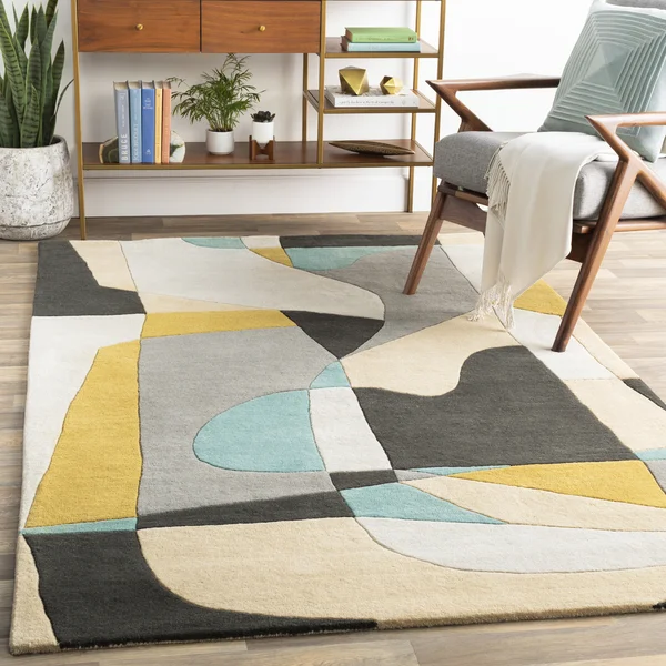 Allmodern Gaye Geometric Handmade Tufted Wool Graykhakiteal Area Rug