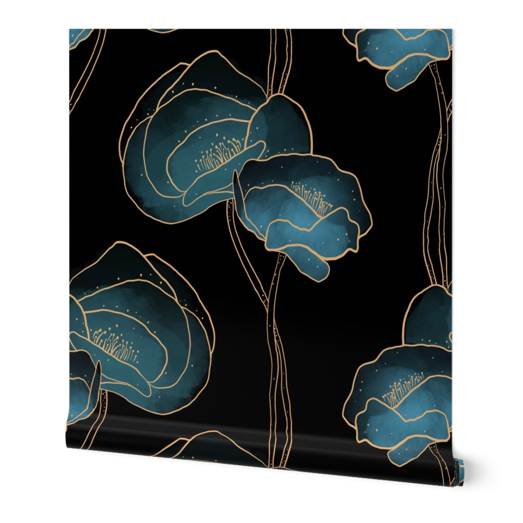Dramatic Deco Poppies (large Scale) Wallpaper