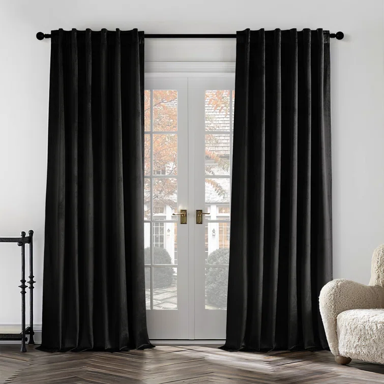 Eider Ivory Quimby Velvet Solid Blackout Rod Pocket Back Curtain Panels