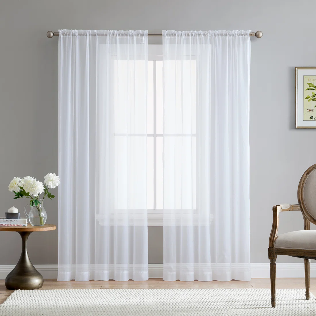 Sheer Voile Rod Pocket Curtain Panels Set