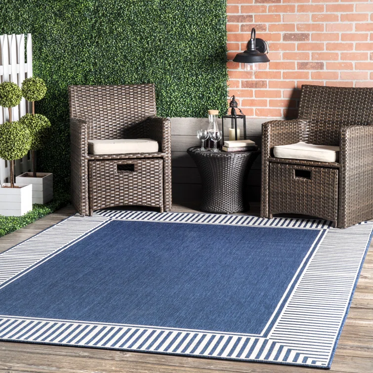 Latitude Run Arba Machine Woven Power Loomed Navy Blue Indooroutdoor Patio Rug
