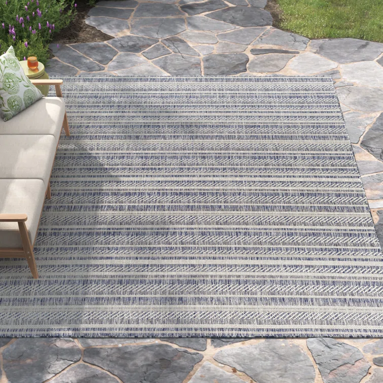 Kelly Clarkson Home Valentin Striped Blue And Charcoal Indooroutdoor Area Rug