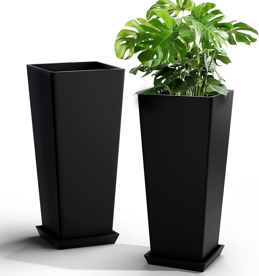 Set Of 2 Tall Outdoor Planters 24 Inch