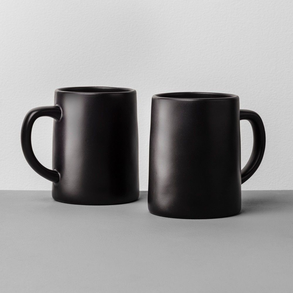2pk 16oz Stoneware Mug Set Black - Hearth & Hand™ With Magnolia: Durable, Microwave-safe