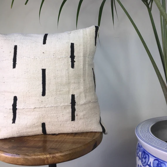 Dashed Line African Mudcloth Black White