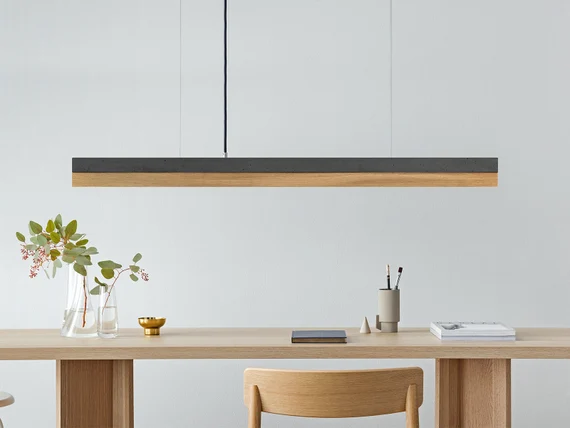 Pendant Lamp Dark Concrete Oak Wood