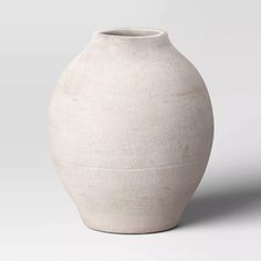 Large Ceramic Rustic Artisan Vase - Threshold™: Neutral Distressed Cream, Tabletop Decor