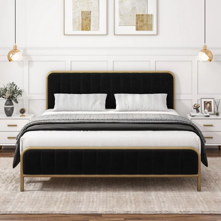 Kelly Clarkson Home Gia Upholstered Platform Bed With Velvet Headboard
