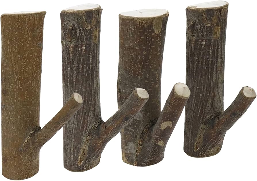 4pcs Real Wood Tree Branch Wall Hook