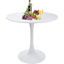 Round White Dining Table Modern Kitchen Table 31.5" With Pedestal Base In Tulip Design