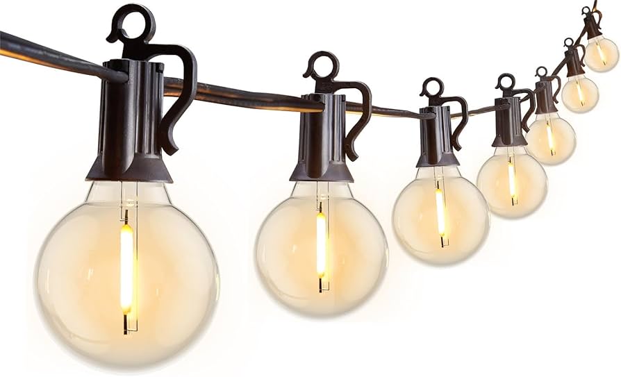 Outdoor String Lights 25 Feet G40 Globe Led Patio Lights With 13 Edison Plastic Bulbs(1 Spare)