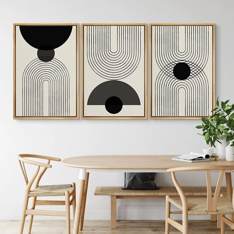 Signleader Mid Century Modern Abstract Black Neutral Artwork Wall Art Framed Canvas Print Living Room Decor