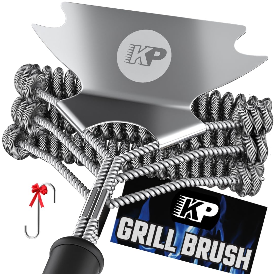Kitchen Perfection Safe Bbq Grill Brush For Outdoor Grill - Grill Brush Bristle Free W/grill Scraper & Grill Mat Kit - Best Grill Cleaner Grill Cleaning Brush - Non Metal Bristles Grilling Tools : Patio