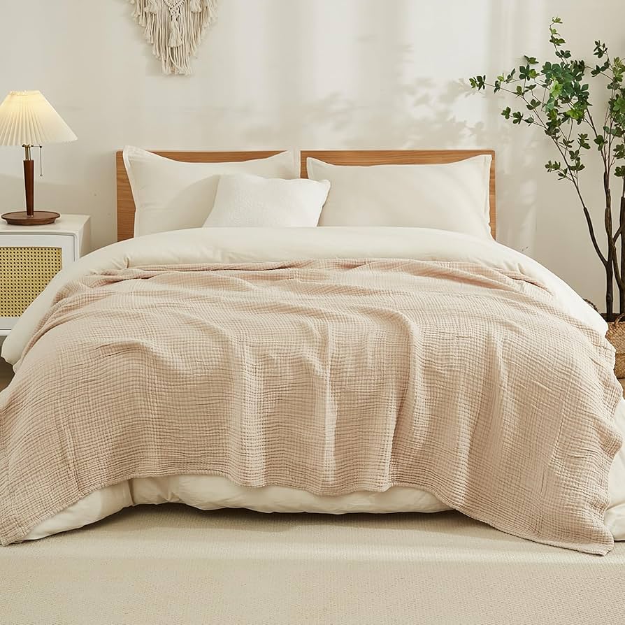 Emme Cotton Blanket Queen Size For Bed Soft Large Muslin Bed Blankets 80"x90" Lightweight Breathable Blanket All Season Gauze Blanket