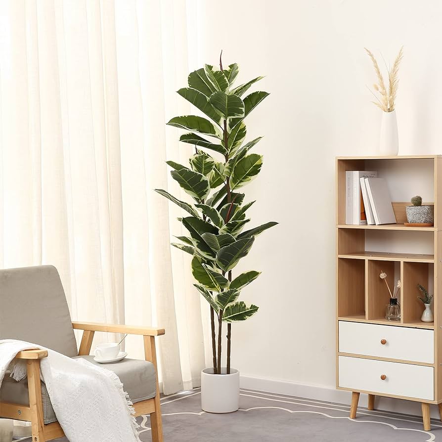 Floworld Artificial Rubber Tree Plant 5ft Tall Faux Ficus Tree Potted Fake Tropical Plants Decorative House Plants Large Floor Plants Artificial Trees For Home Office Store Room Decor : Home & Kitchen