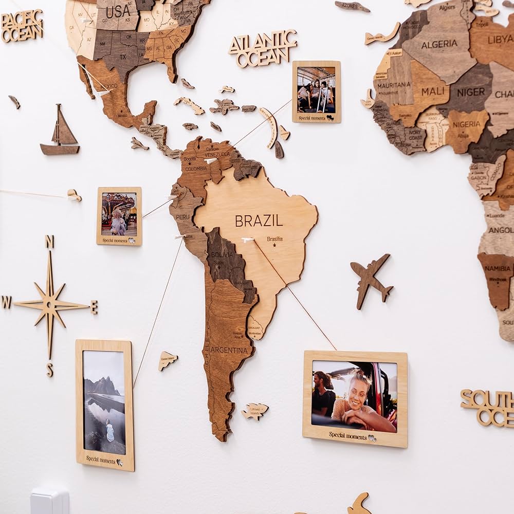 Enjoy The Wood 3d Wood World Map Wall Art Large Wood Wall Décor Housewarming Gift Idea Wood Wall Art World Travel Map For Home & Kitchen Or Office (m