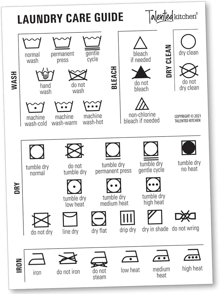 Talented Kitchen Magnetic Laundry Symbols Chart - White Vinyl Laundry Care Guide Sign For Washing