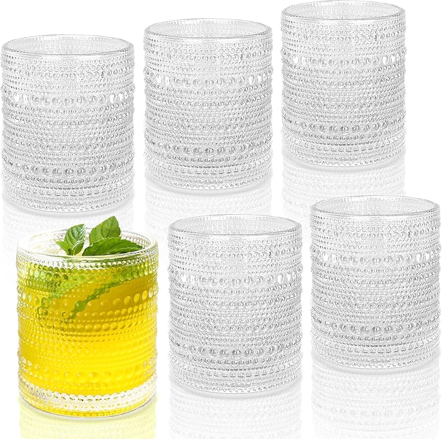 Jppsujj Cocktail Glasses Drinking Glasses 10 Oz Hobnail Drinking Glasses Set Of 6