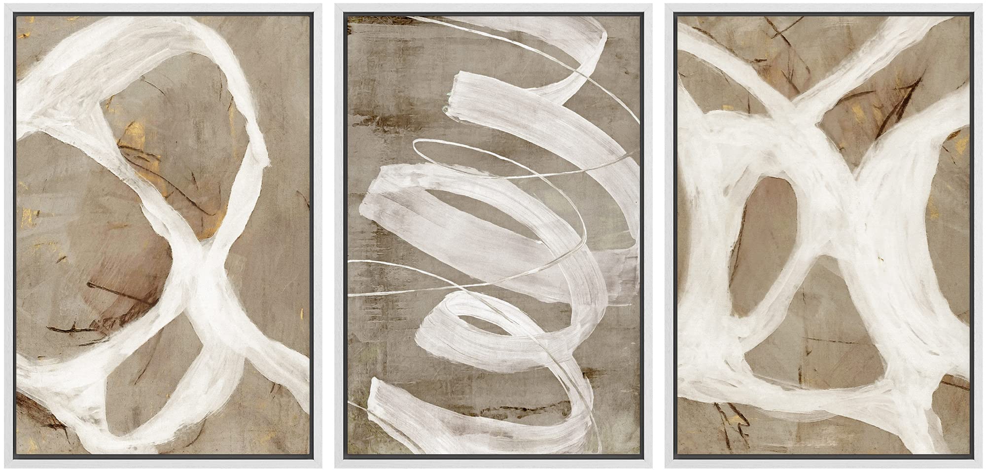 Signwin Framed Canvas Print Wall Art Set White Brown Pastel Paint Strokes Shapes Abstract Illustrations Modern Art Decorative Nordic Chic For Living Room