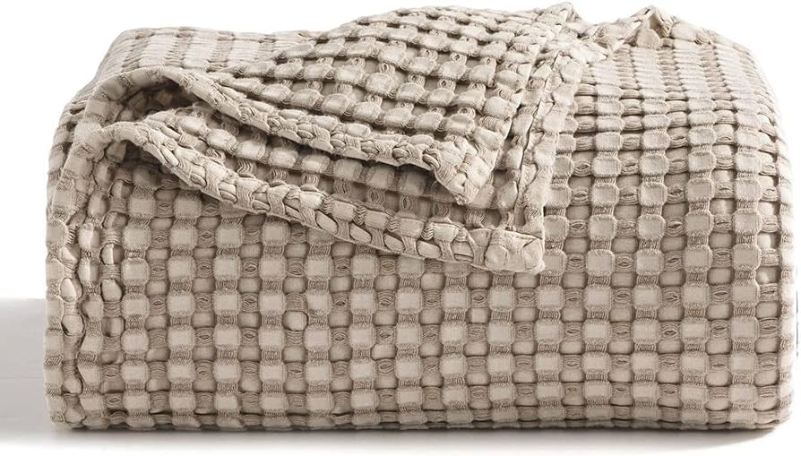 Bedsure Cooling Cotton Waffle King Size Blanket - Lightweight Breathable Summer Blanket Of Rayon Derived From Bamboo For Hot Sleepers