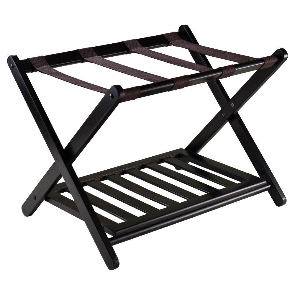 Reese Luggage Rack With Shelf Dark Espresso Brown - Winsome: Sturdy Wood, No Assembly, Guest Room Essential
