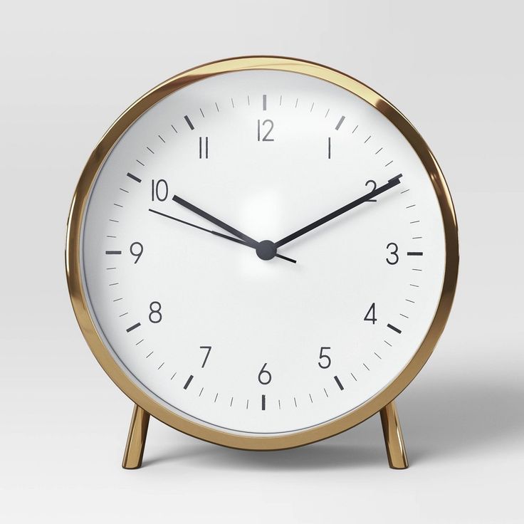 6" Mantle Clock With Alarm Brass - Threshold™: Modern White Face, Table & Desk Timepiece