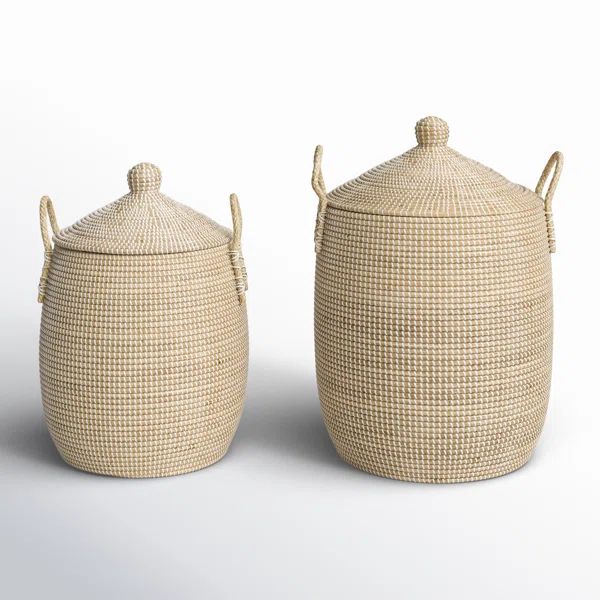 Cordia Seagrass Basket With Handles - Set Of 2