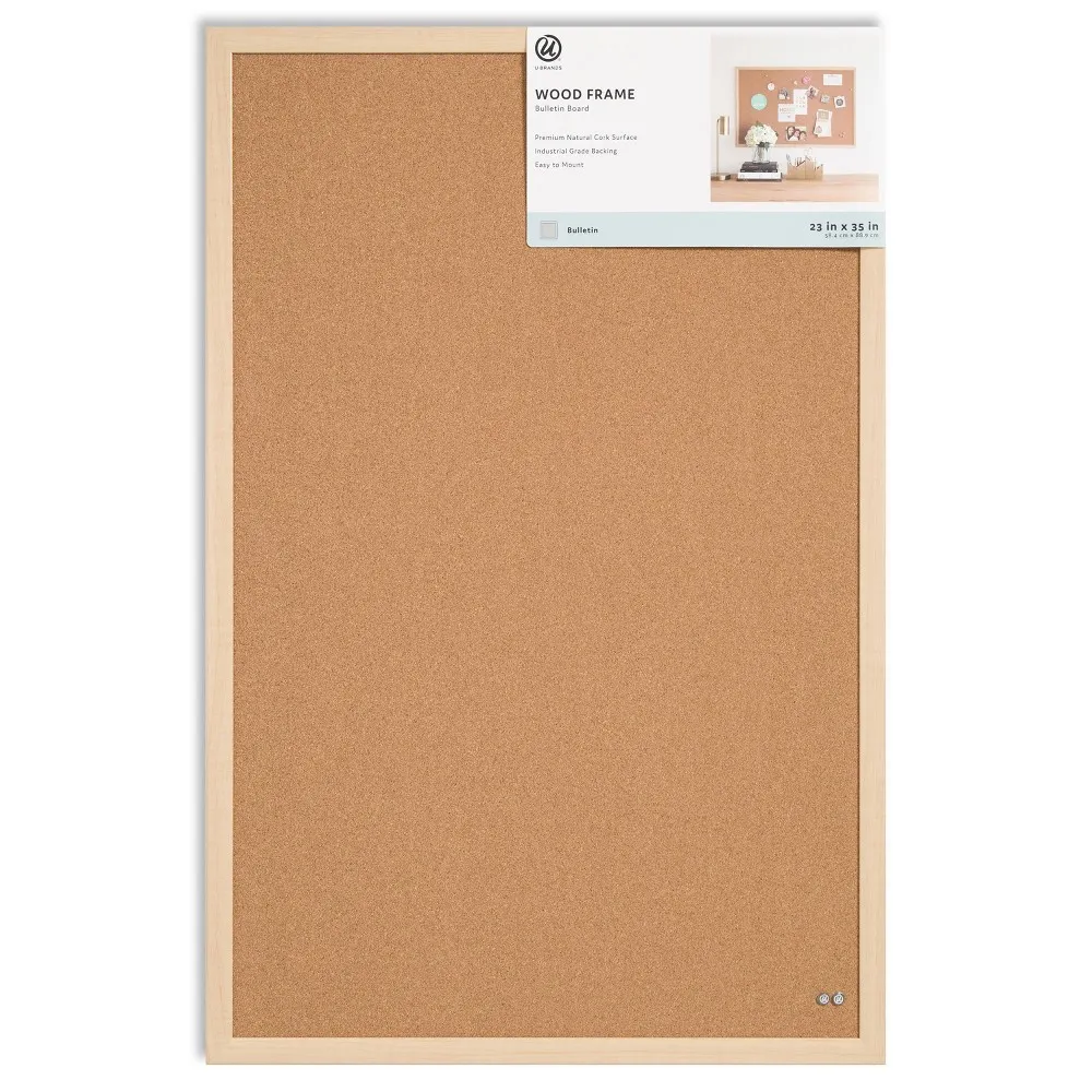 U Brands 23"x35" Birch Wood Frame Bulletin Board