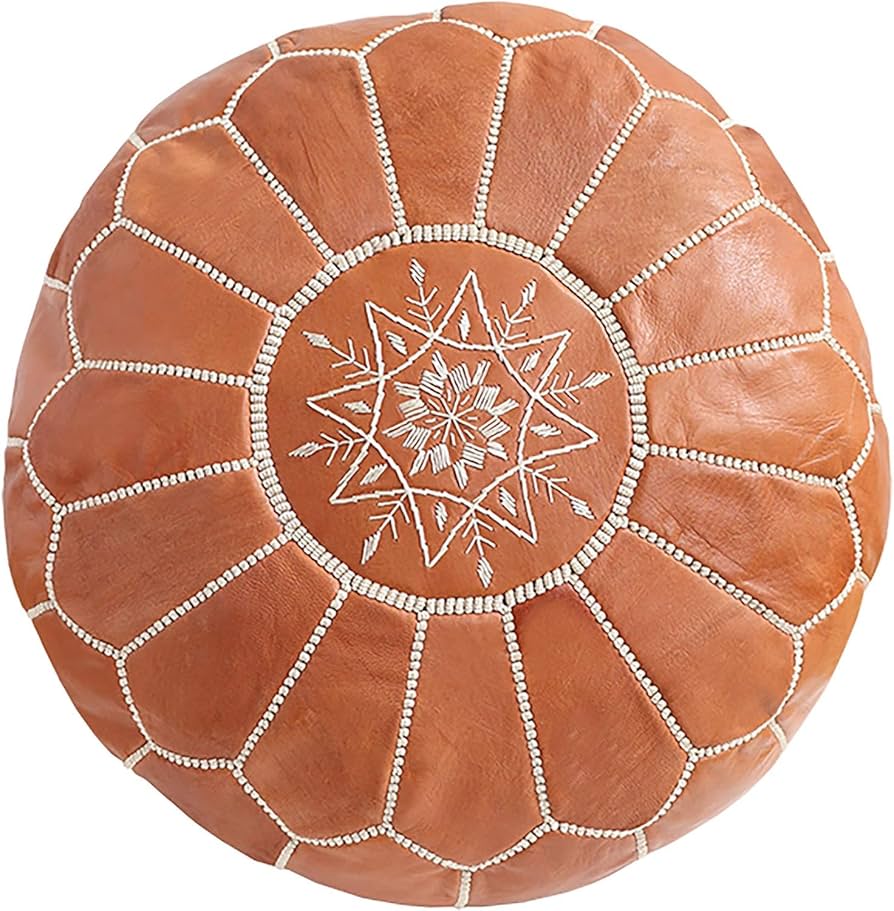 Moroccan Poufs Cover - Leather Pouf Ottoman Footstool - Footrest With Storage For Living Room