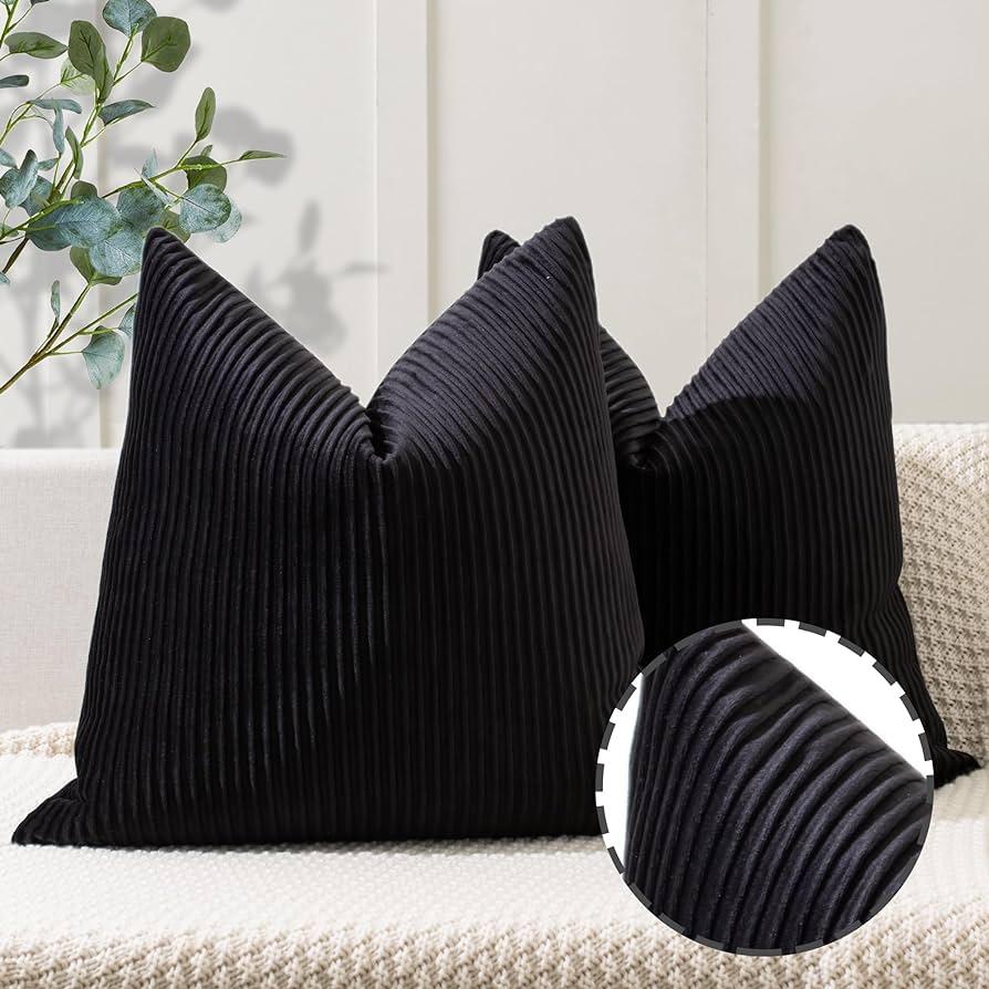 Black Velvet Striped Pillow Covers 18x18