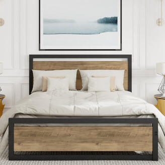 Steelside Marilee Wood And Black Metal Frame Bed With Headboard