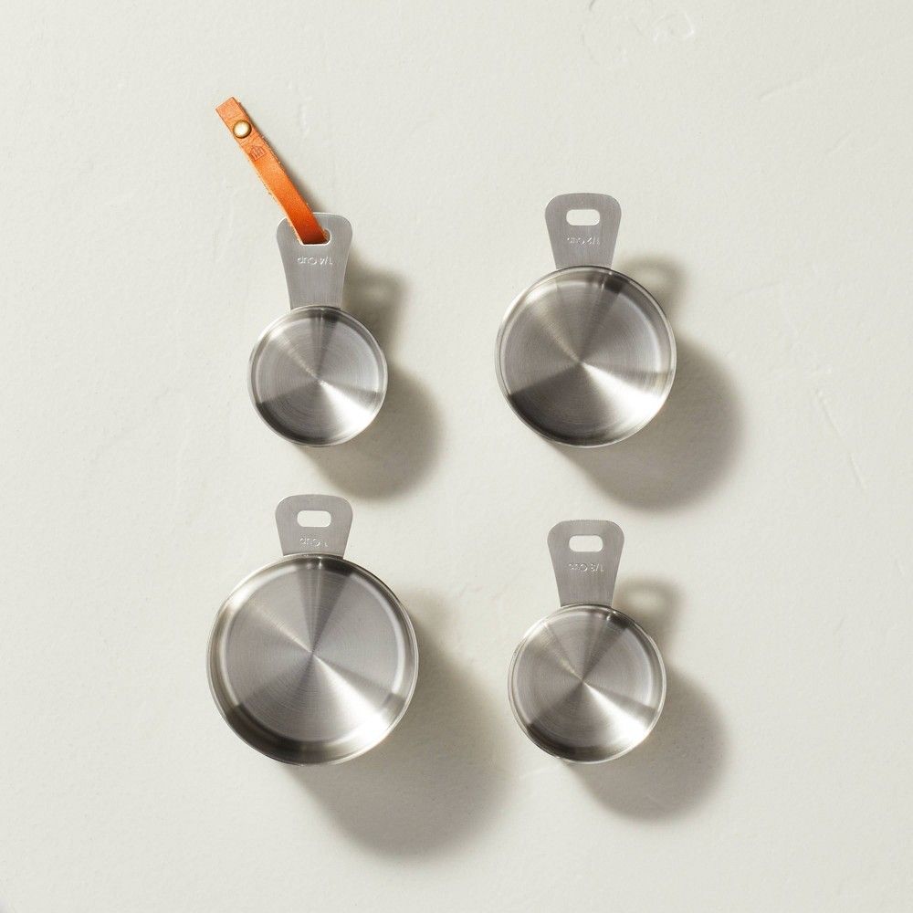 4pc Measuring Cup Set Vintage Silver Finish - Hearth & Hand™ With Magnolia: Stainless Steel, Nesting, Dishwasher-safe