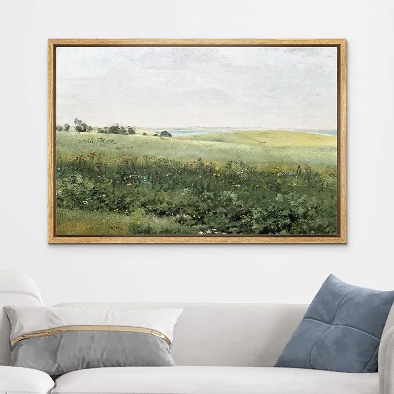 Signleader Green Meadow Hillside Wildflowers Field Nature Landscape Wall Art Framed On Canvas Painting Print