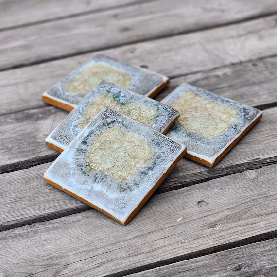 White Geode Ceramic Coaster