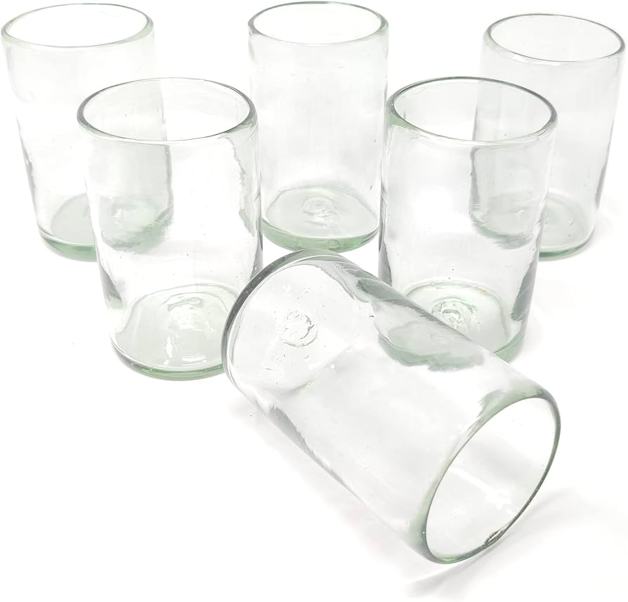 Dos Sueños Hand Blown Mexican Drinking Glasses – Set Of 6 Natural Clear Glasses (14 Oz Each): Tumblers & Water Glasses