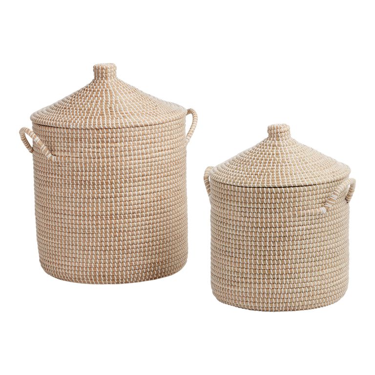 Adira White And Natural Seagrass Basket With Lid