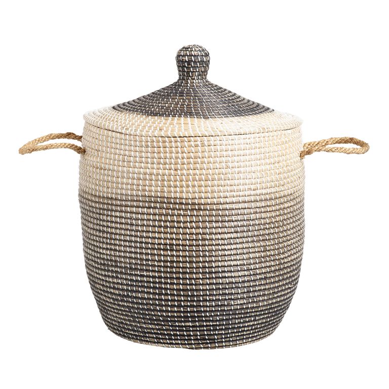 Amelia Ombre Seagrass Tote Basket With Lid