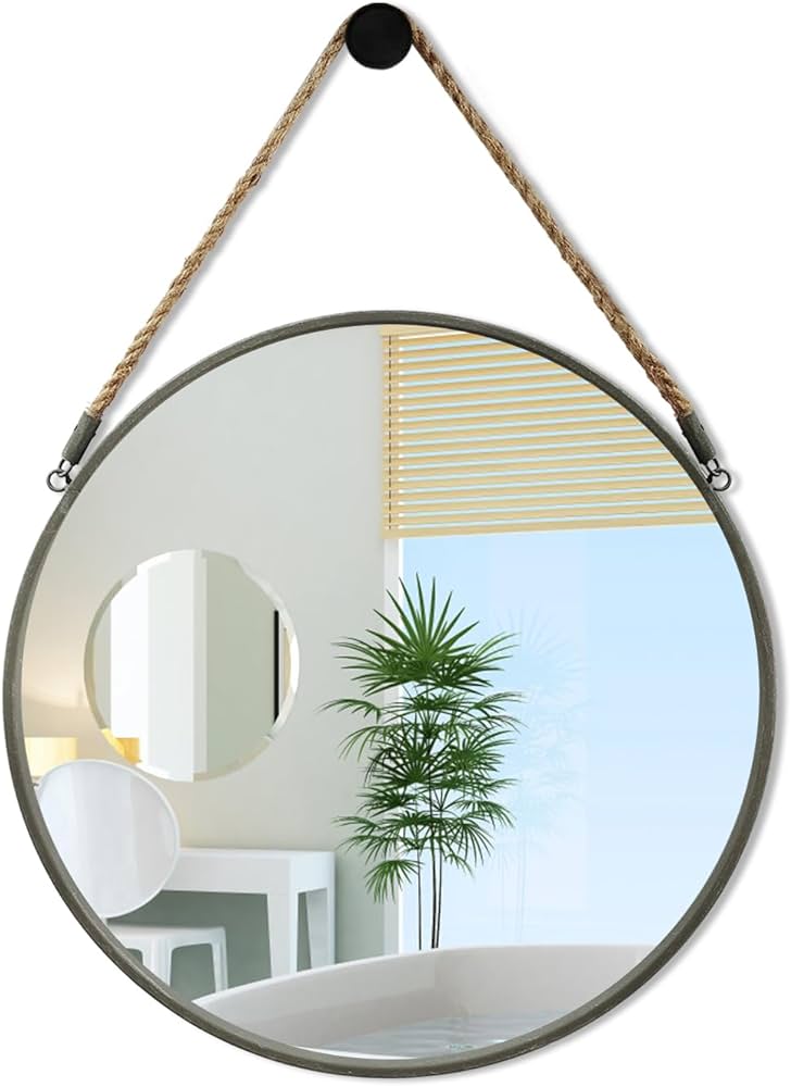 Pozino Round Hanging Mirror With Rope