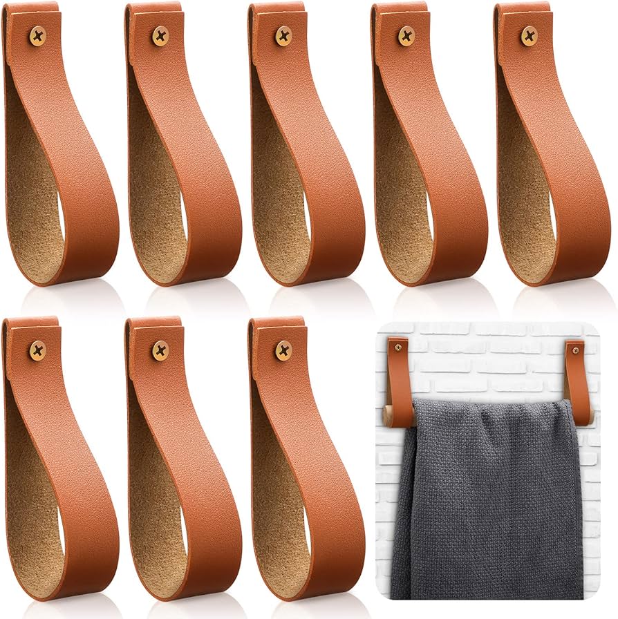 8 Pcs Wall Hooks Wall Hanging Straps Pu Leather Curtain Rod Holder Towel Holders For Wall Faux Leather Strap Hanger Wall Mounted Hooks For Towel Bathroom Kitchen (yellow) : Home & Kitchen