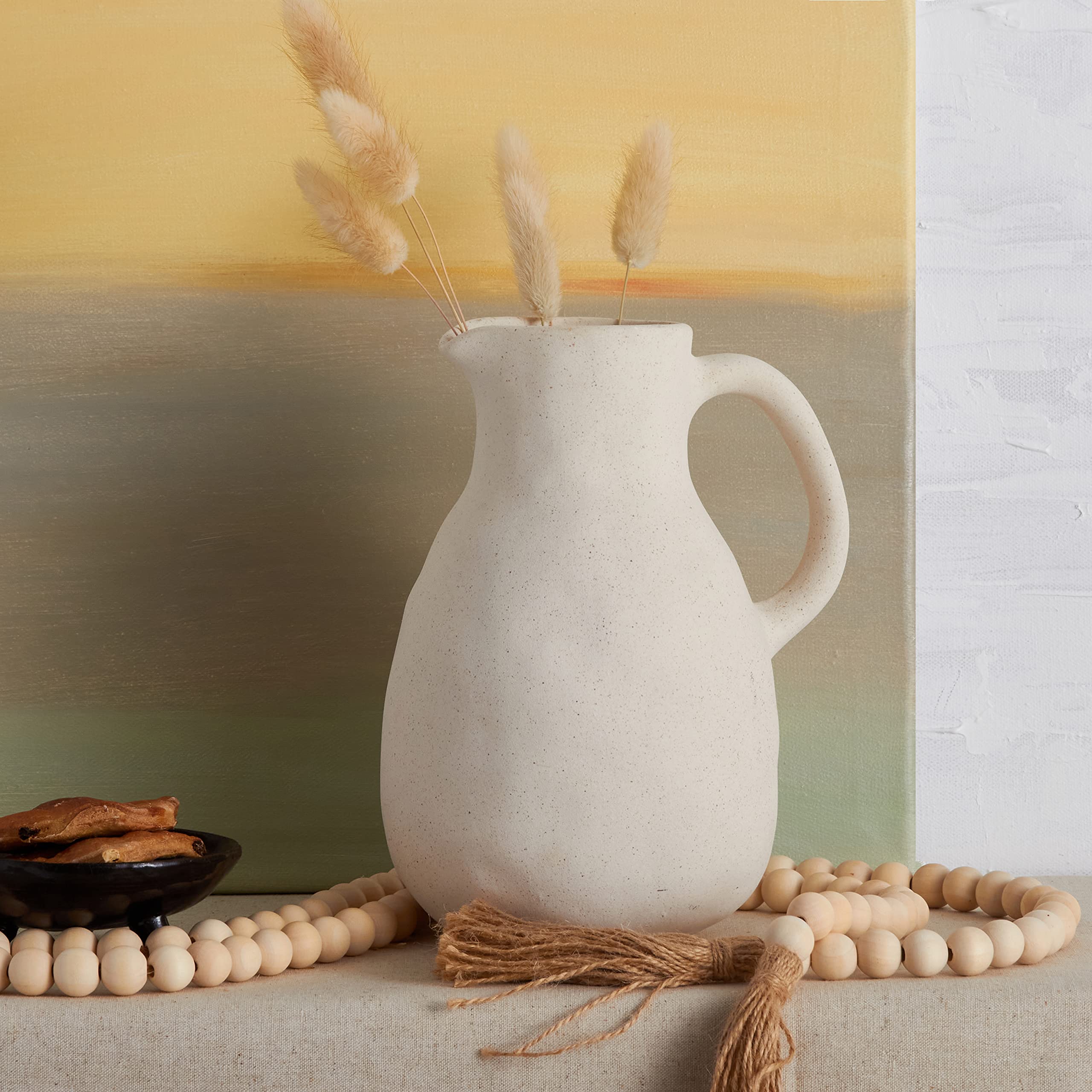 Blossome Neutral White Ceramic Vase For Wabi Sabi Home Decor Rustic And Farmhouse Pottery Vintage Handle Jug Vase For Flowers Matte Chalk Vase To Diy-height 8.27” : Home & Kitchen