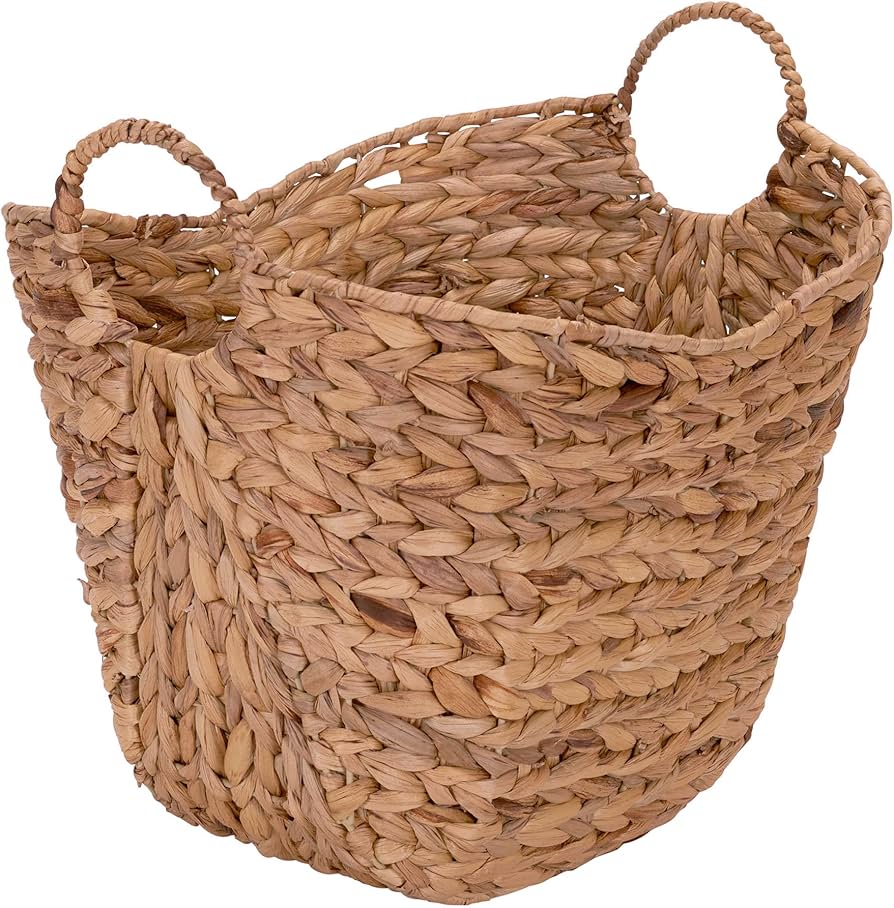 Household Essentials Ml-4002 Tall Water Hyacinth Wicker Basket With Handles | Natural