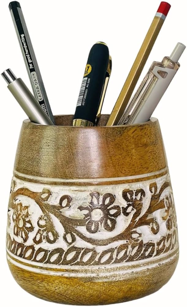Mie Creations Designer Pencil Holder For Desk Wood | Paintbrush Holder Cup