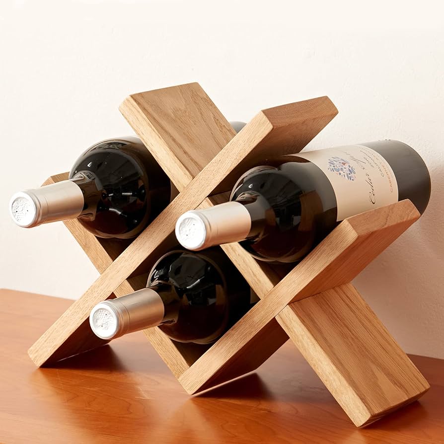 Trwiswdc Wine Rack Countertop Oak Wooden Wine Bottle Holder Rustic Free Standing Wine Storage Racks For Tabletop